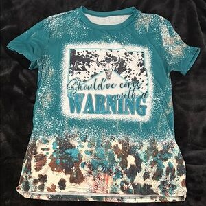 Blue and White Short Sleeve Tee with Distressed Graphic